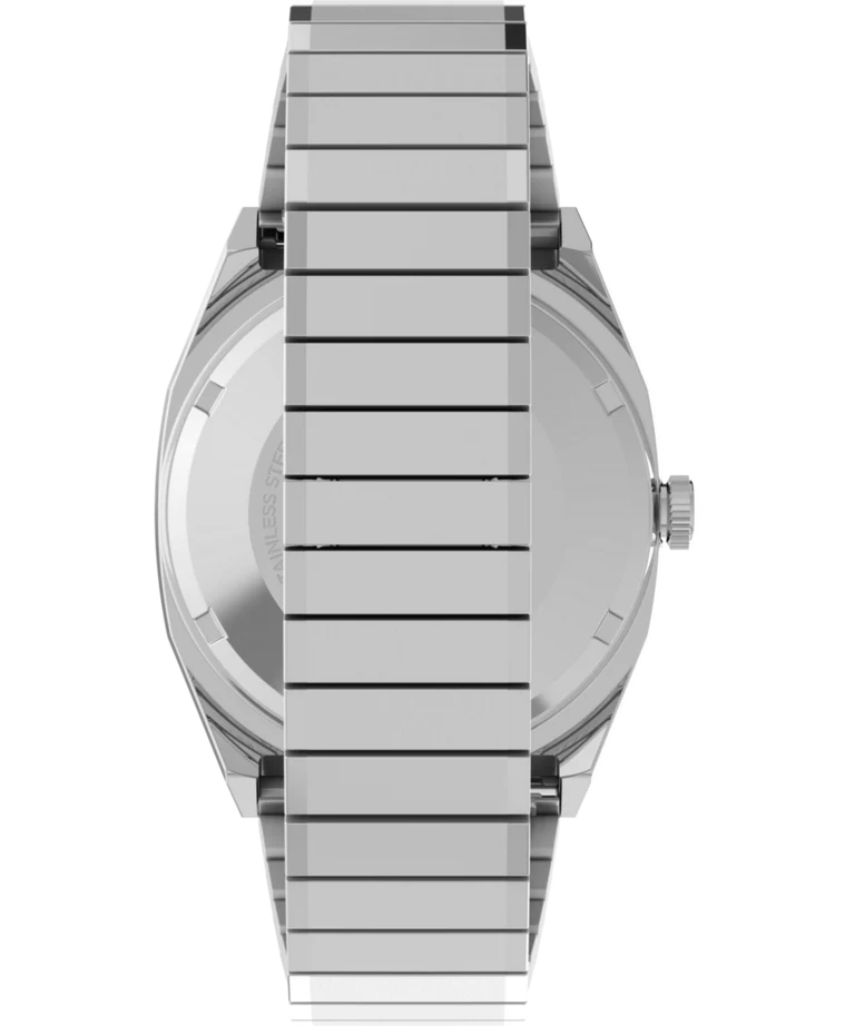 Timex : 1983 E Line automatique Reissue argenté 34 mm, vue de présentation