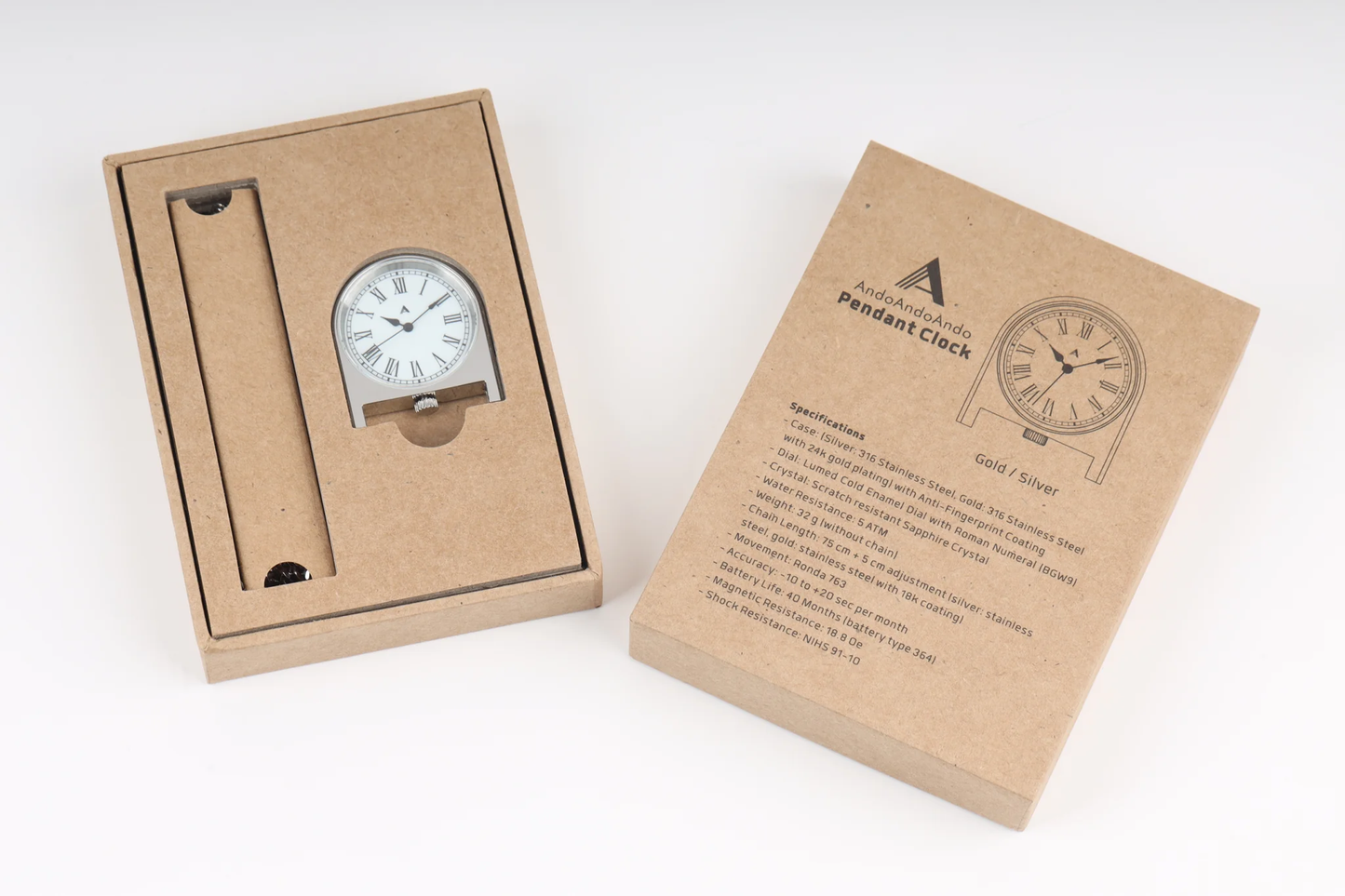 Montre AndoAndoAndo : Pendant Clock Argentée Quartz