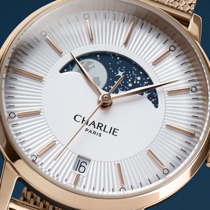 MONTRE CHARLIE PARIS : SULLY QUARTZ PHASE DE LUNE OR ROSE