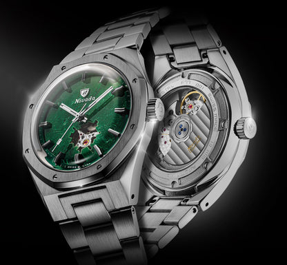 Montre Nivada Grenchen : F77 Titanium Open Heart MK2 Aventurine Verte : vue de détail