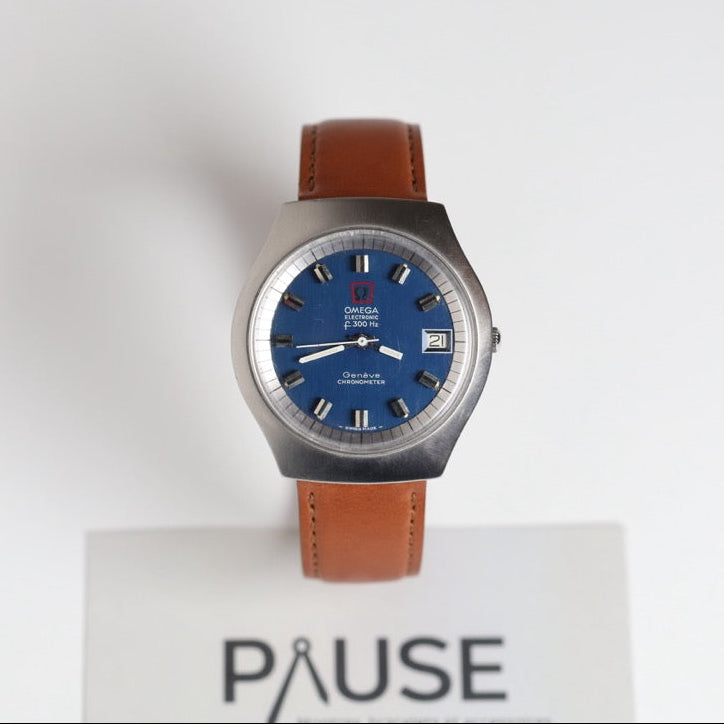 OMEGA WATCH: ELECTRONIC F300 Hz GENEVA CHRONOMETER BLUE