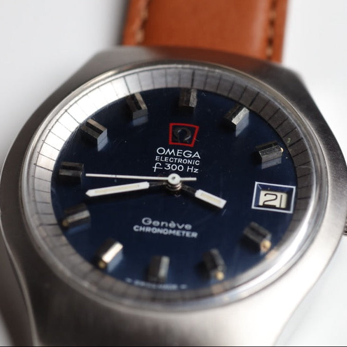 OMEGA WATCH: ELECTRONIC F300 Hz GENEVA CHRONOMETER BLUE