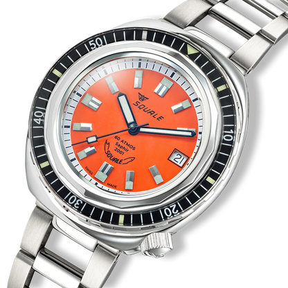 Squale 2001 Reverse Orange, détail du cadran et de la lunette
