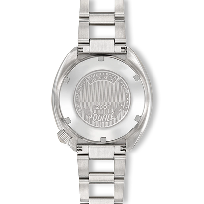 Squale 2001 Reverse Orange, fond vissé et bracelet acier