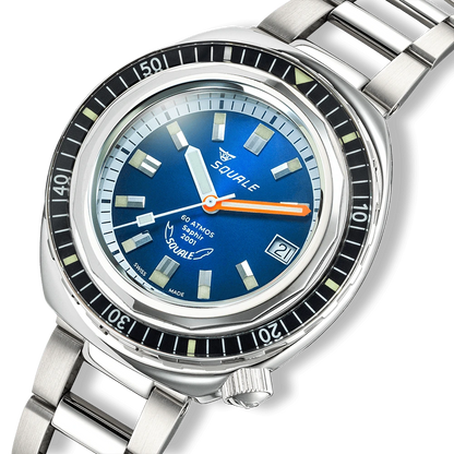 Squale 2001 Sunray Blue, détail du cadran et de la lunette