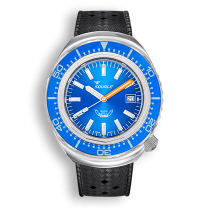 Squale 2002 bleue, caoutchouc noir, vue de face