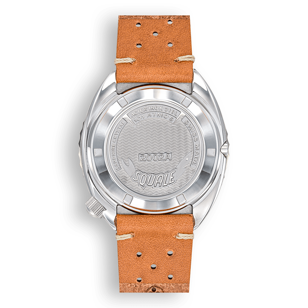 Squale 2002 bleue, cuir marron clair, fond vissé