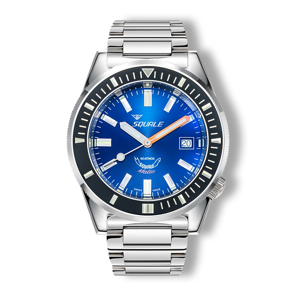 Squale Matic bleu foncé, bracelet acier, vue de face