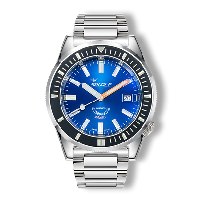Squale Matic bleu foncé, bracelet acier, vue de face