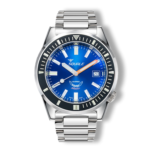 Squale Matic bleu foncé, bracelet acier, vue de face