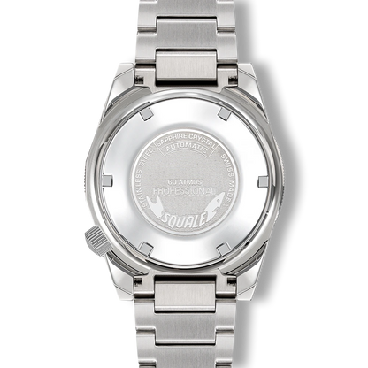 Squale Matic grise, bracelet acier, fond du boîtier