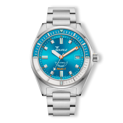 Squale Matic S bleu clair, bracelet acier, vue de face