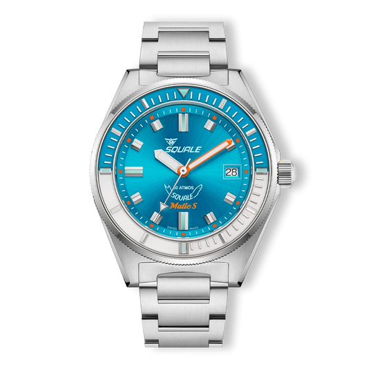 Squale Matic S bleu clair, bracelet acier, vue de face