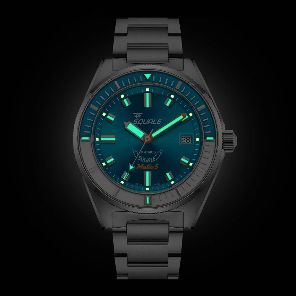 Squale Matic S bleu clair, bracelet acier, luminescence