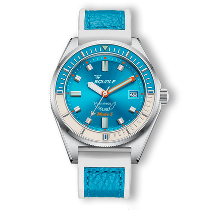 Squale Matic S bleu clair, bracelet HydroLeather, vue de face
