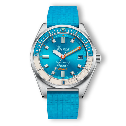 Squale Matic S bleu clair, bracelet caoutchouc Mosaic, vue de face