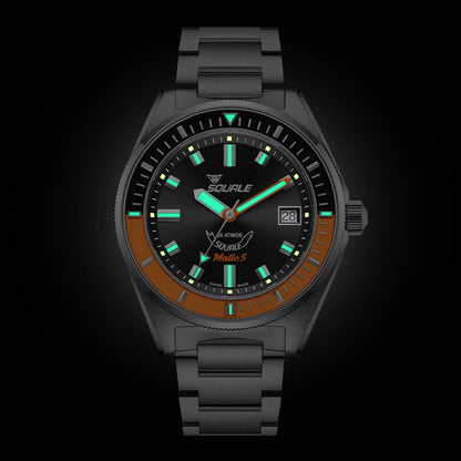 Squale Matic S noire et orange, bracelet acier, luminescence