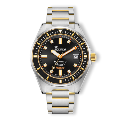 Squale Matic S noire bicolore, bracelet acier, vue de face