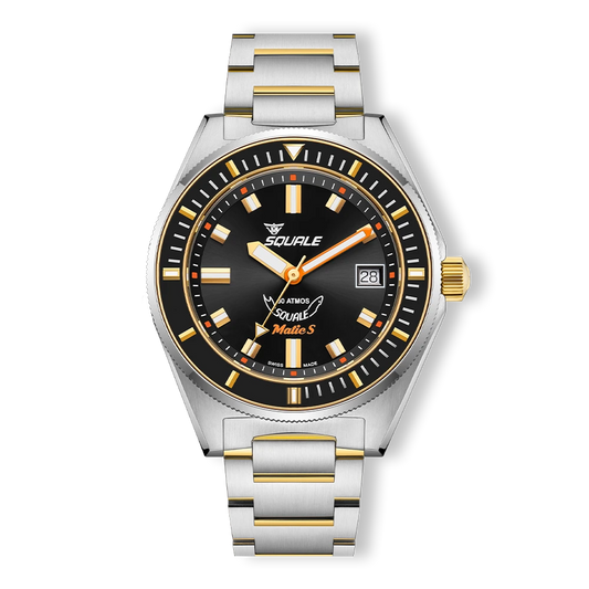 Squale Matic S noire bicolore, bracelet acier, vue de face
