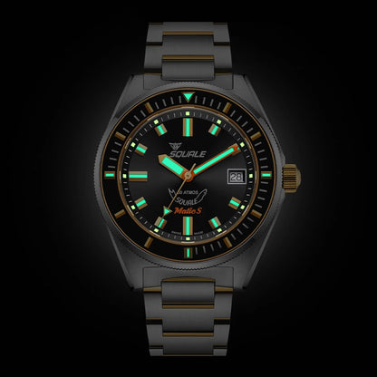 Squale Matic S noire bicolore, bracelet acier, luminescence