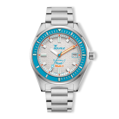 Squale Matic S blanche, bracelet acier, vue de face