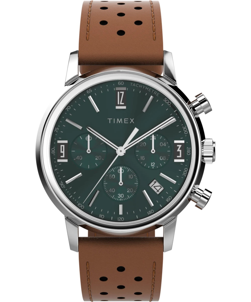 Timex : Marlin chronographe tachymètre vert 40 mm TW2W10100, vue de face