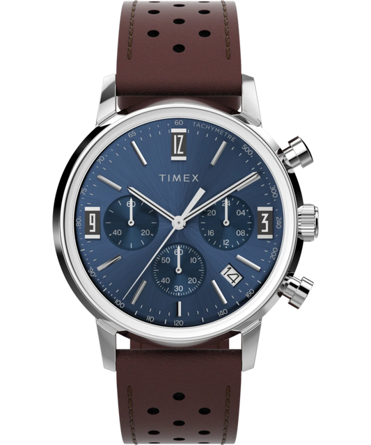 Timex : Marlin chronographe tachymètre bleu 40 mm TW2W10200, vue de face