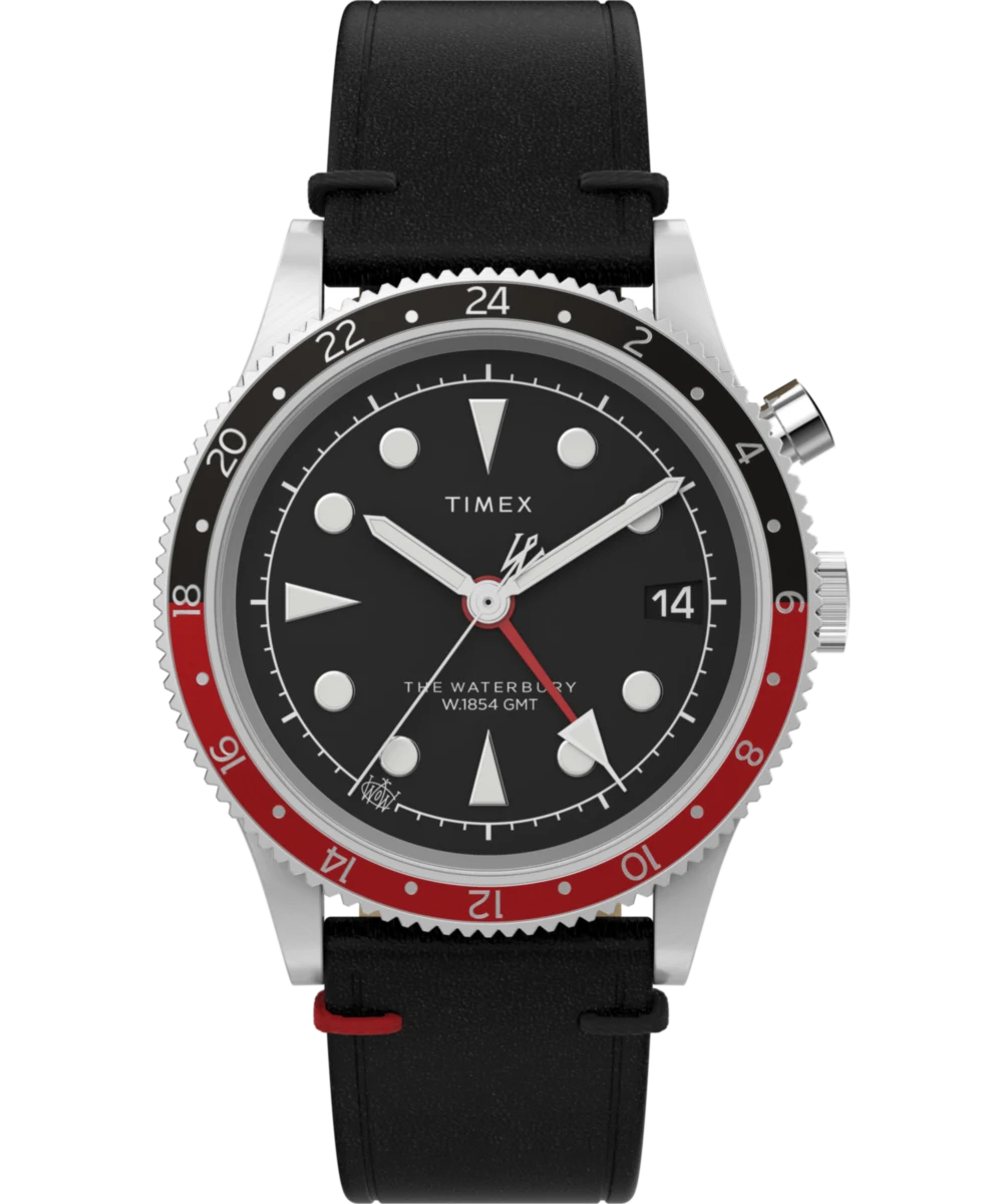 Timex : Waterbury Traditional GMT noir 39 mm TW2W22800, vue de face