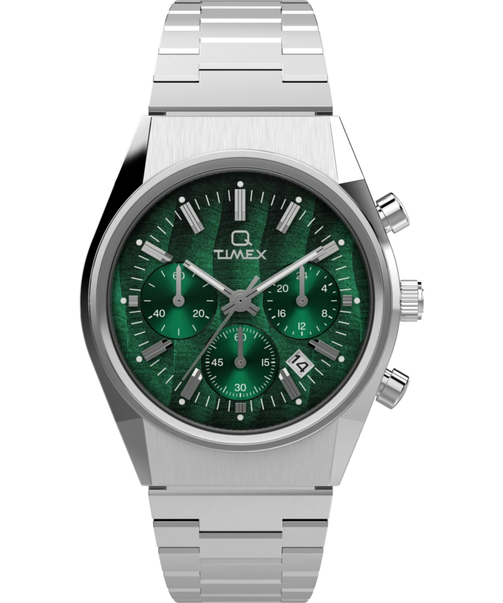 Timex : Q Timex Falcon Eye chronographe vert 40 mm TW2W33600, vue de face