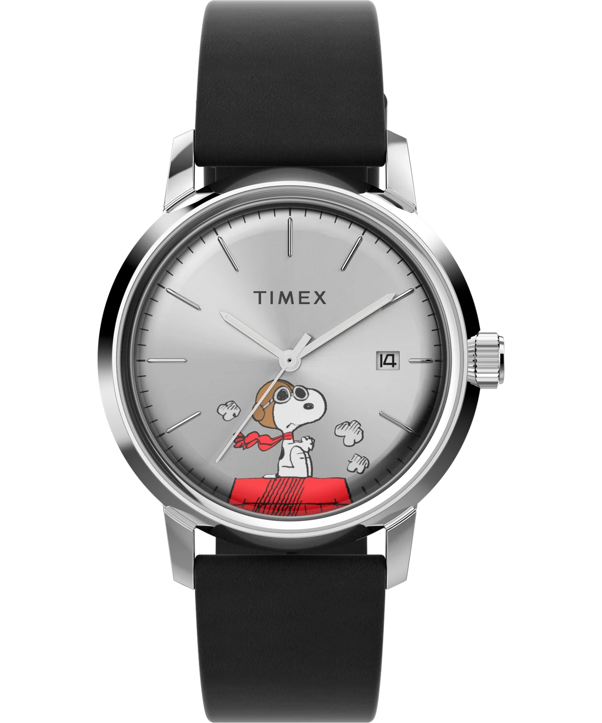 Timex : Marlin automatique x Peanuts Snoopy Flying Ace argenté 40 mm TW2W49600, vue de face