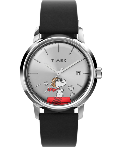 Timex : Marlin automatique x Peanuts Snoopy Flying Ace argenté 40 mm TW2W49600, vue de face