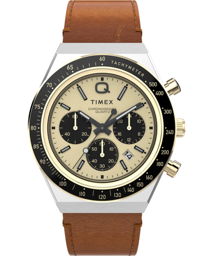 Timex : Q Timex chronographe doré 40 mm TW2W64400, vue de face