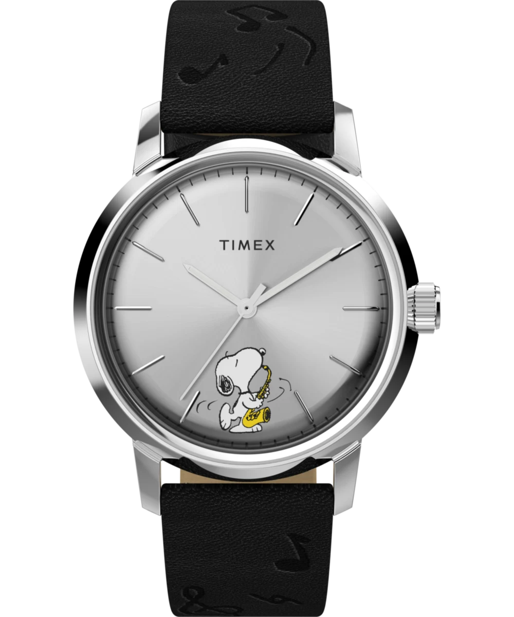 Timex : Peanuts x Timex Marlin automatique saxophoniste argenté 40 mm TW2W68800, vue de face