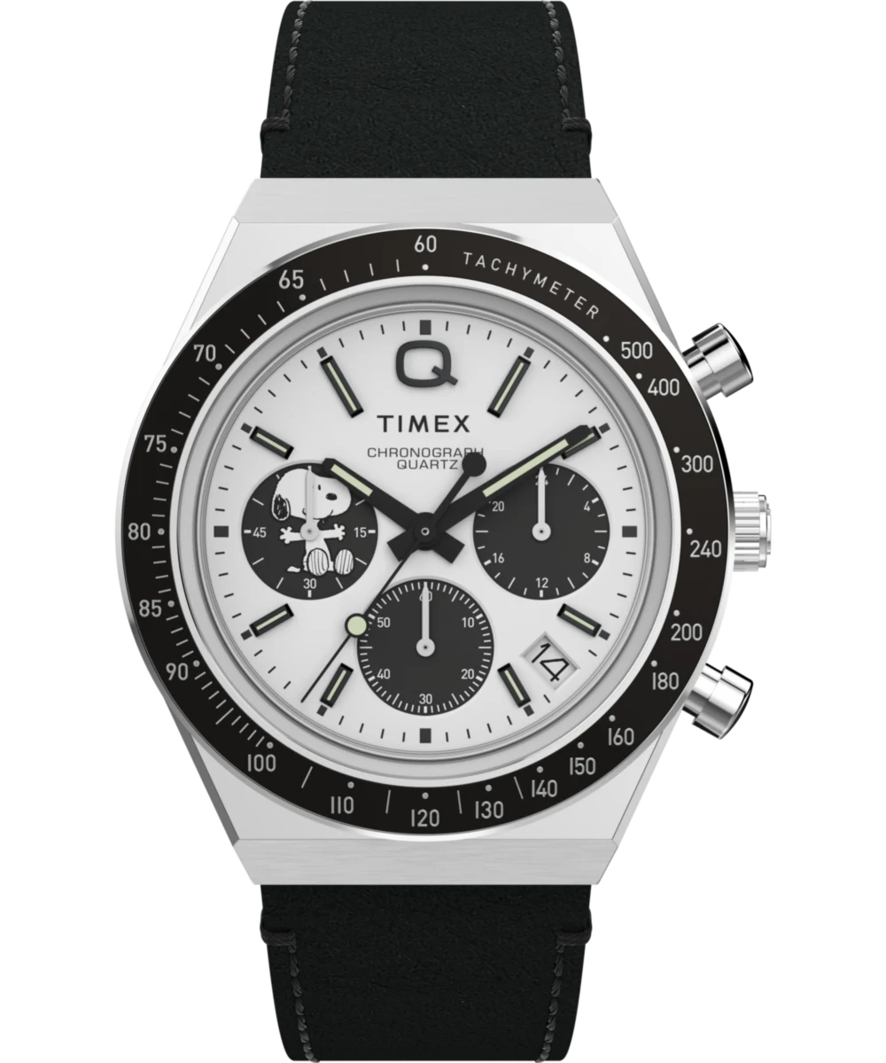Timex : Q Timex chronographe x Peanuts Snoopy blanc 40 mm TW2W68900, vue de face