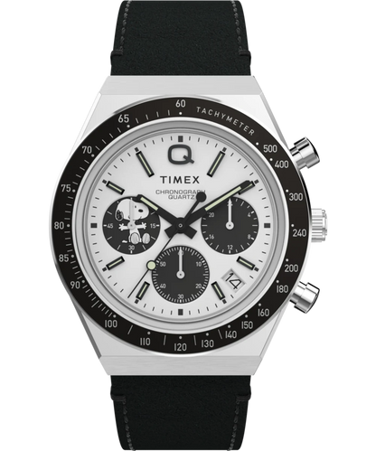 Timex : Q Timex chronographe x Peanuts Snoopy blanc 40 mm TW2W68900, vue de face