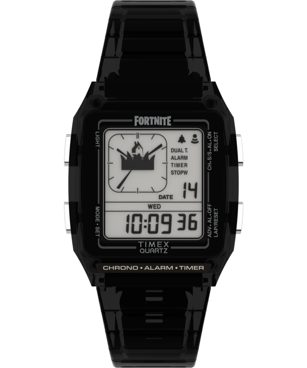 Timex : Q Timex LCA x Fortnite noir numérique 35 mm TW2W96500, vue de face