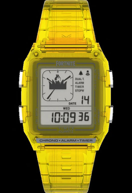 Timex : Q Timex LCA x Fortnite jaune numérique 35 mm TW2W96600, vue de face