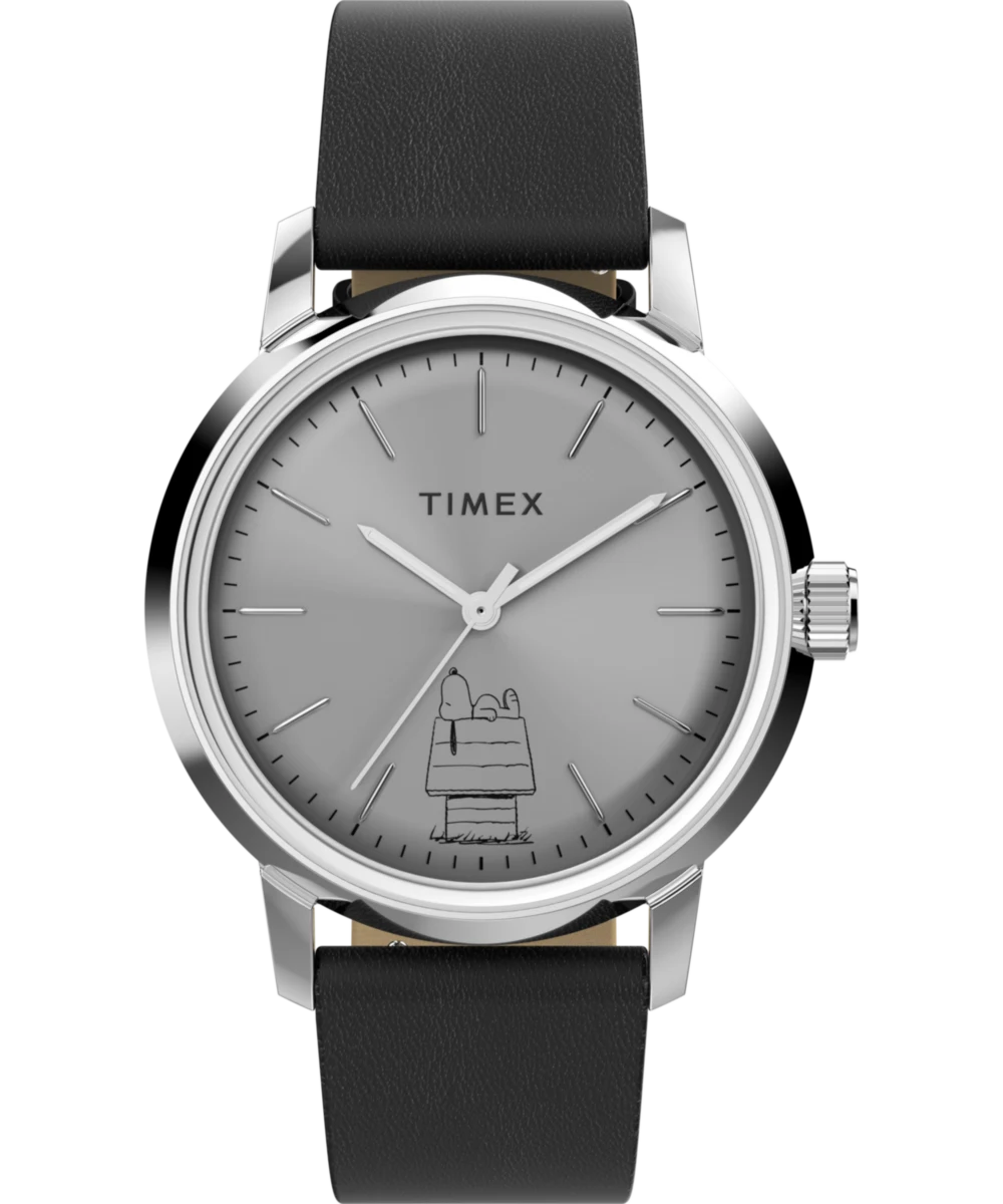 Timex : Peanuts x Timex Marlin automatique 75e anniversaire argenté 40 mm TW2Y10000, vue de face