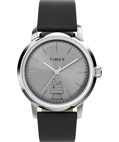 Timex : Peanuts x Timex Marlin automatique 75e anniversaire argenté 40 mm TW2Y10000, vue de face