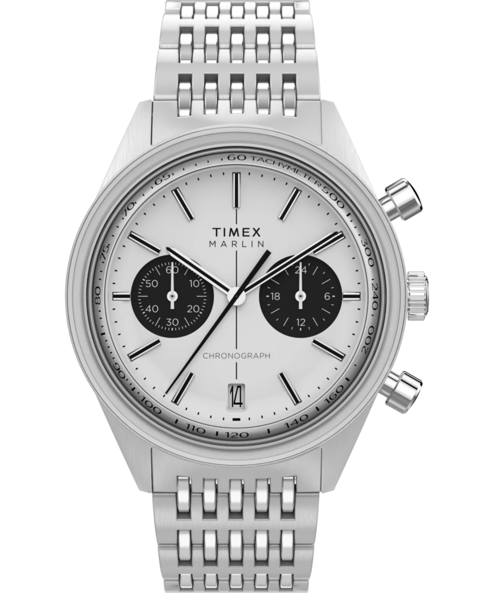 Timex : Marlin Jet quartz chronographe argenté 40 mm TW2Y24600, vue de face