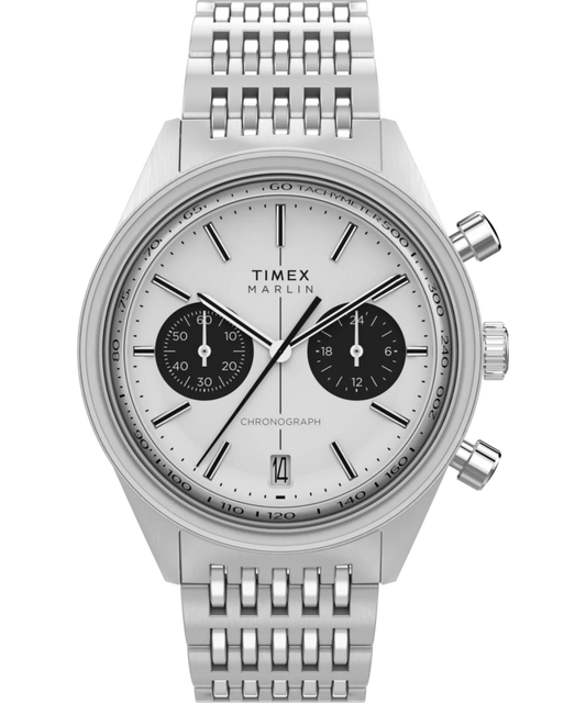 Timex : Marlin Jet quartz chronographe argenté 40 mm TW2Y24600, vue de face