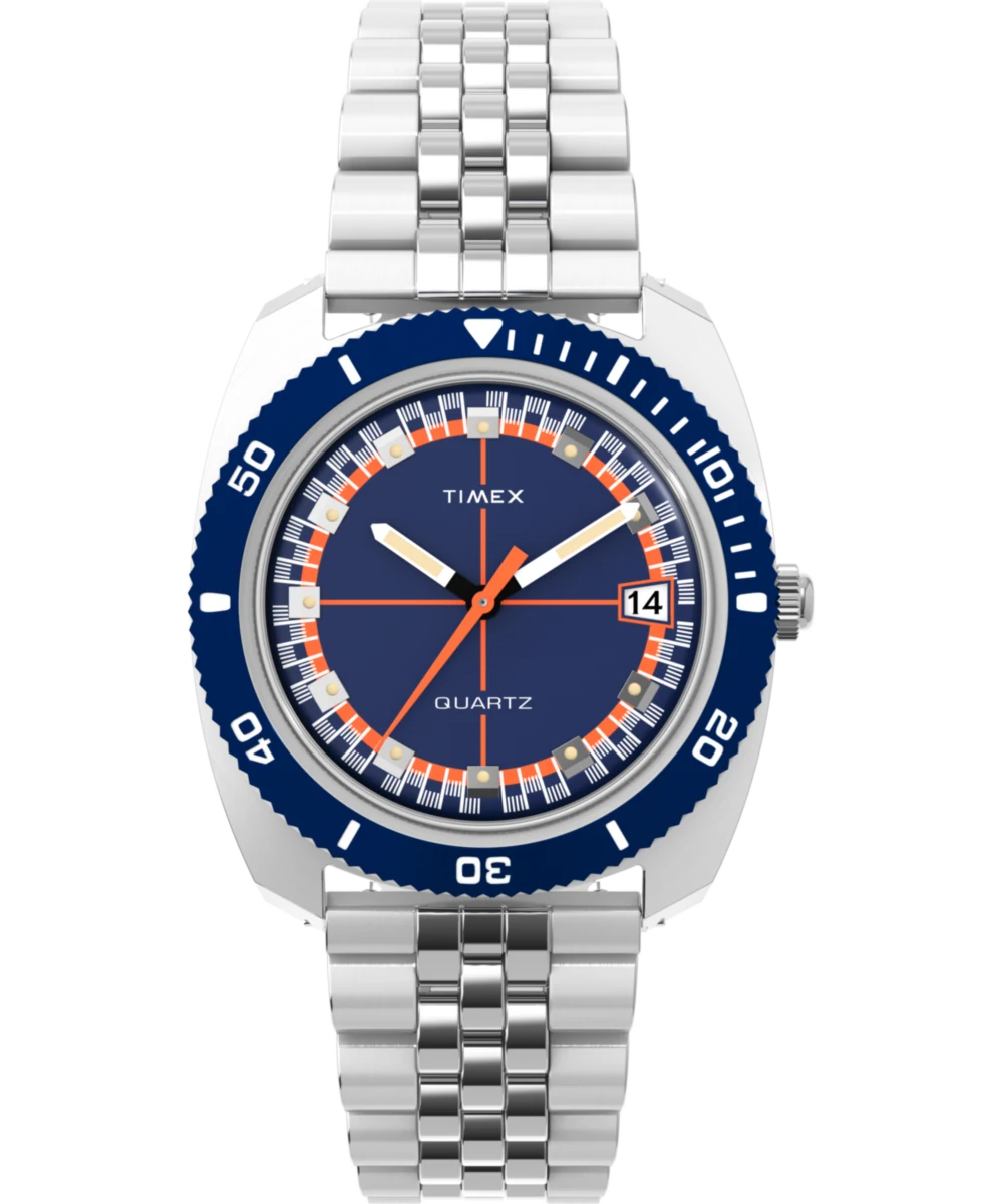 Timex : Q Timex 1971 Velocity bleu 36 mm TW2Y44400, vue de face