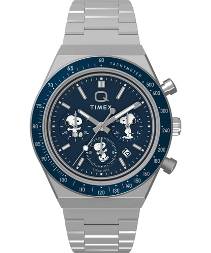 Timex : Peanuts x Q Timex chronographe bleu 40 mm TW2Y45300, vue de face