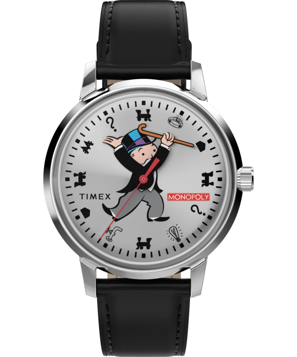 Timex : Monopoly x Timex Marlin argenté 38 mm TW2Y46900, vue de face