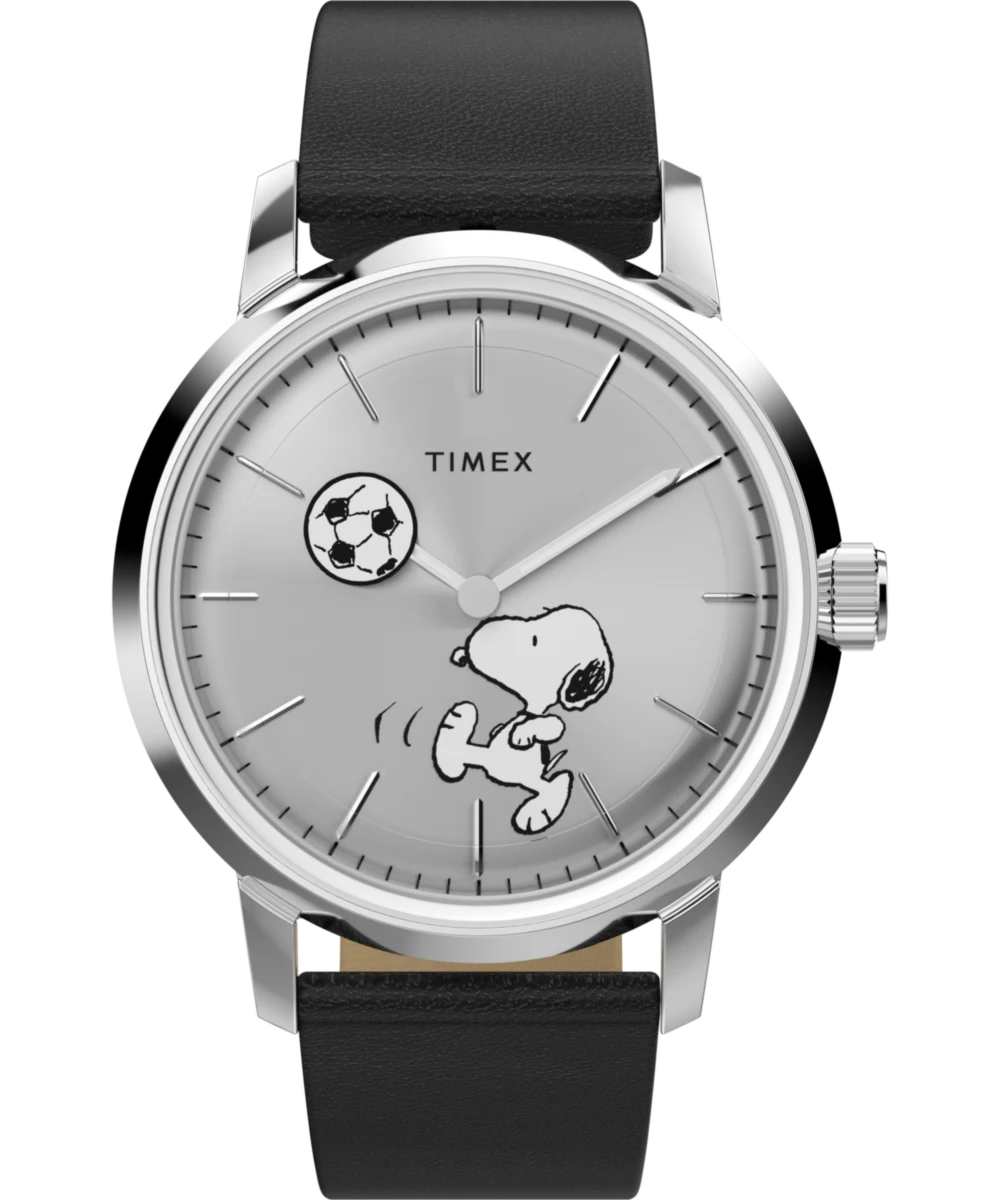 Timex : Peanuts x Timex Marlin automatique football argenté 40 mm TW2Y53800, vue de face