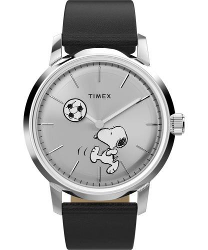 Timex : Peanuts x Timex Marlin automatique football argenté 40 mm TW2Y53800, vue de face