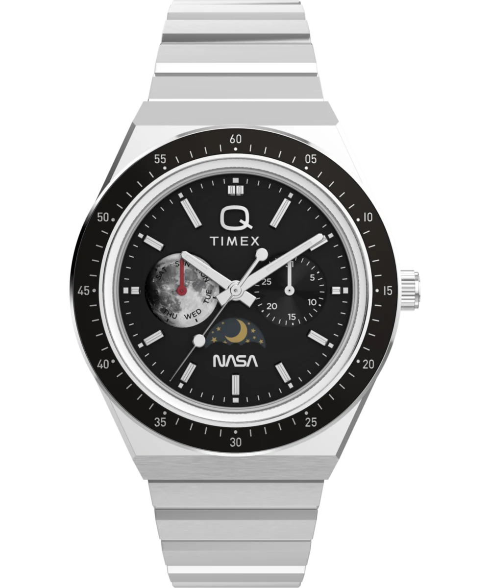 Timex : Q Timex NASA noir 40 mm TW2Y56700, vue de face