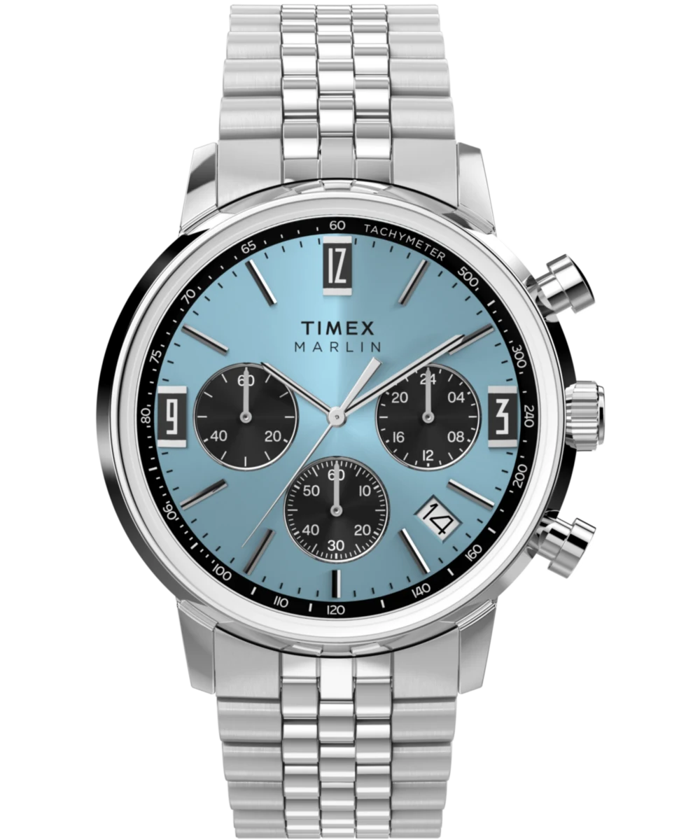 Timex : Marlin chronographe tachymètre bleu 40 mm TW2Y66500, vue de face