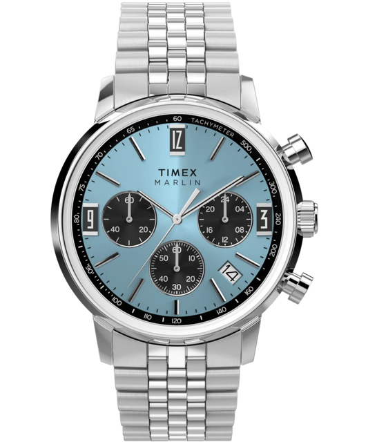 Timex : Marlin chronographe tachymètre bleu 40 mm TW2Y66500, vue de face