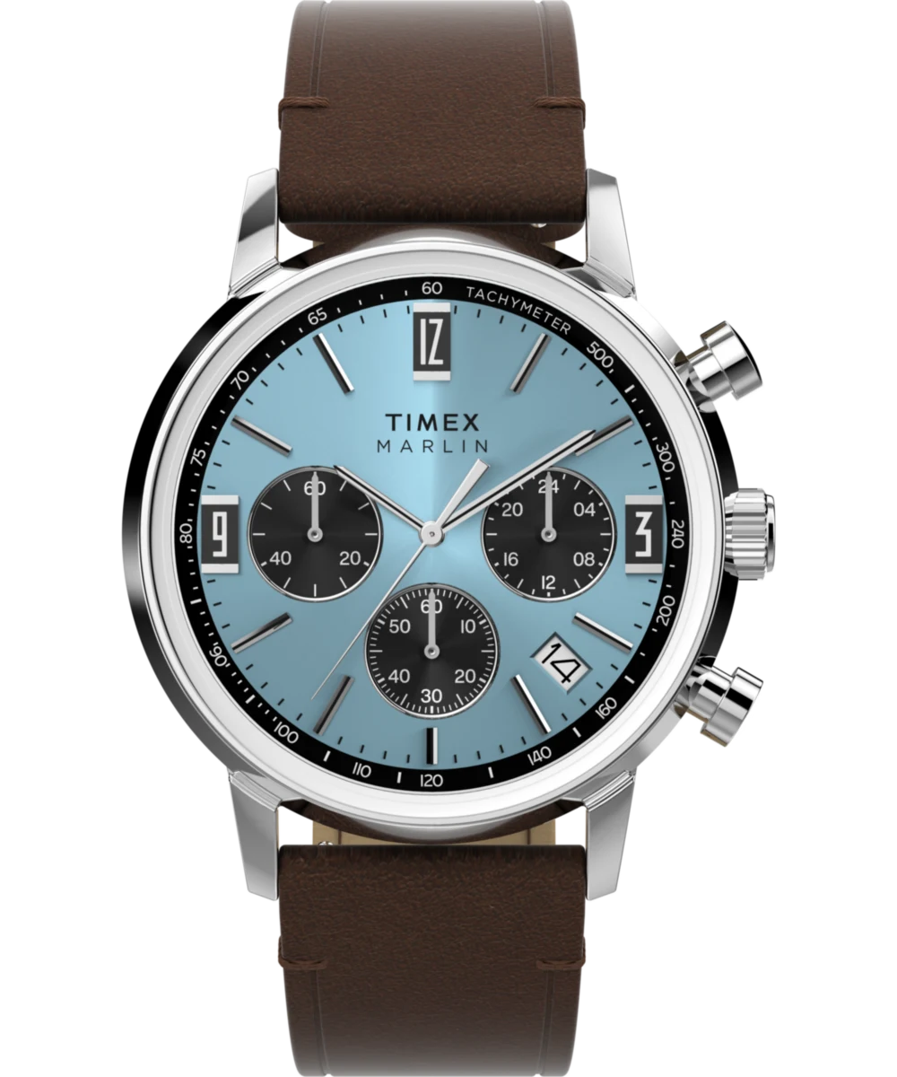 Timex : Marlin chronographe tachymètre bleu 40 mm TW2Y66600, vue de face